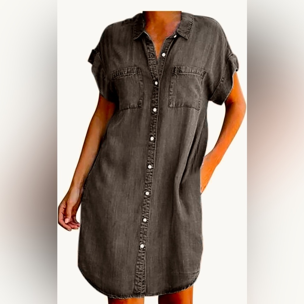 Taupe Cotton Short-sleeved Tunic/Dress